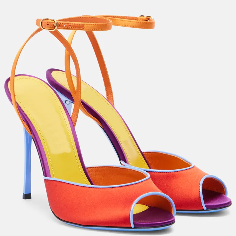 Peep Toe Heels - Satin Mixed Colors Peep Toe Sandals