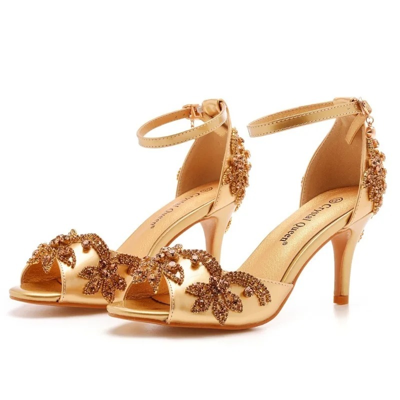 Peep Toe Heels - Fashion Designer Women's Shoes Luxury Rhinestone