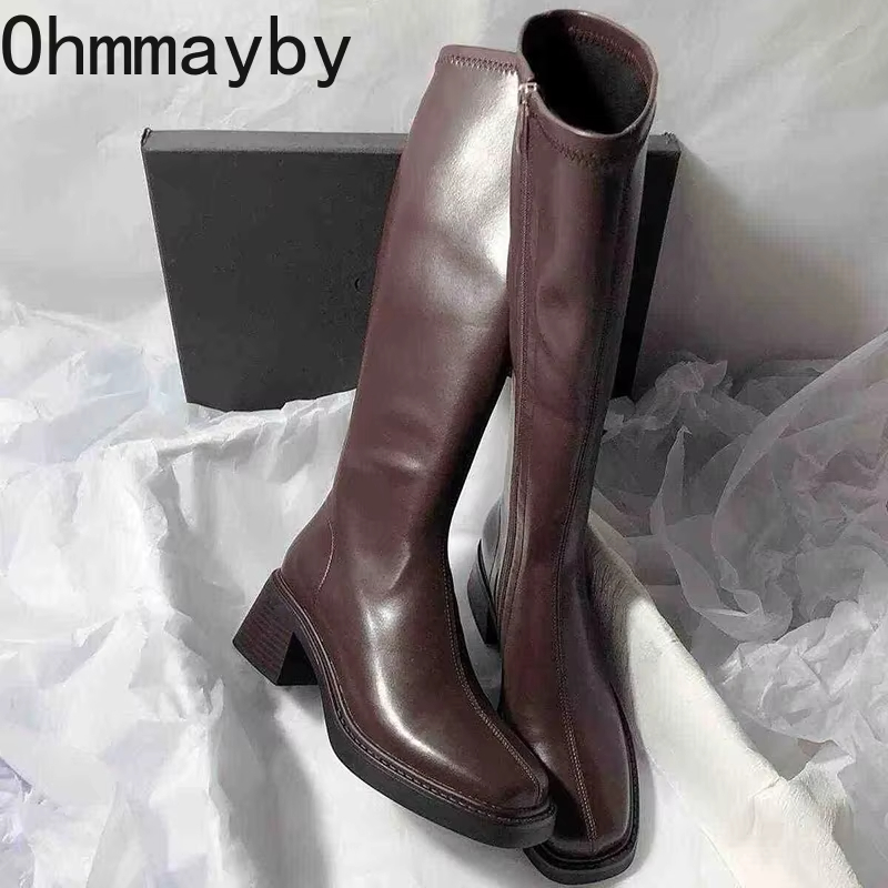 High Knee Heel Boots - Vintage Thick Heel Women Knee High