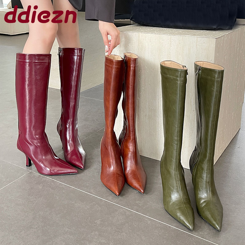 High Knee Heel Boots - Fashion Pointed Toe Ladies Knee High