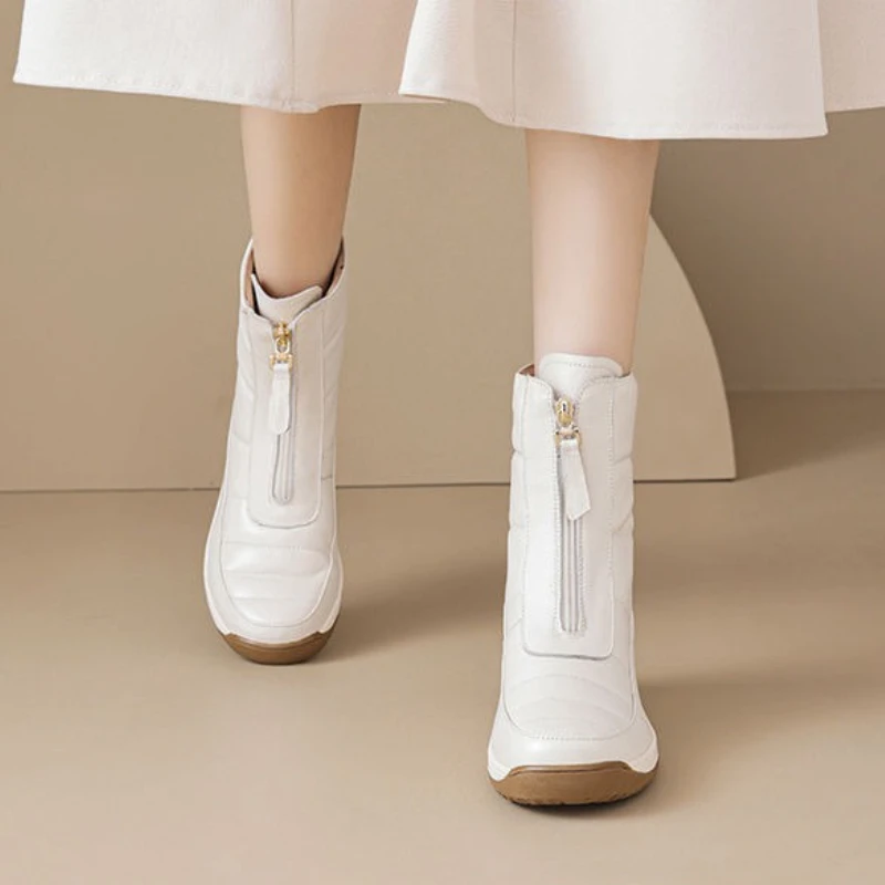 Women'S Shoes Trending 2025 - Booties Round Toe Waterproof With Zipper