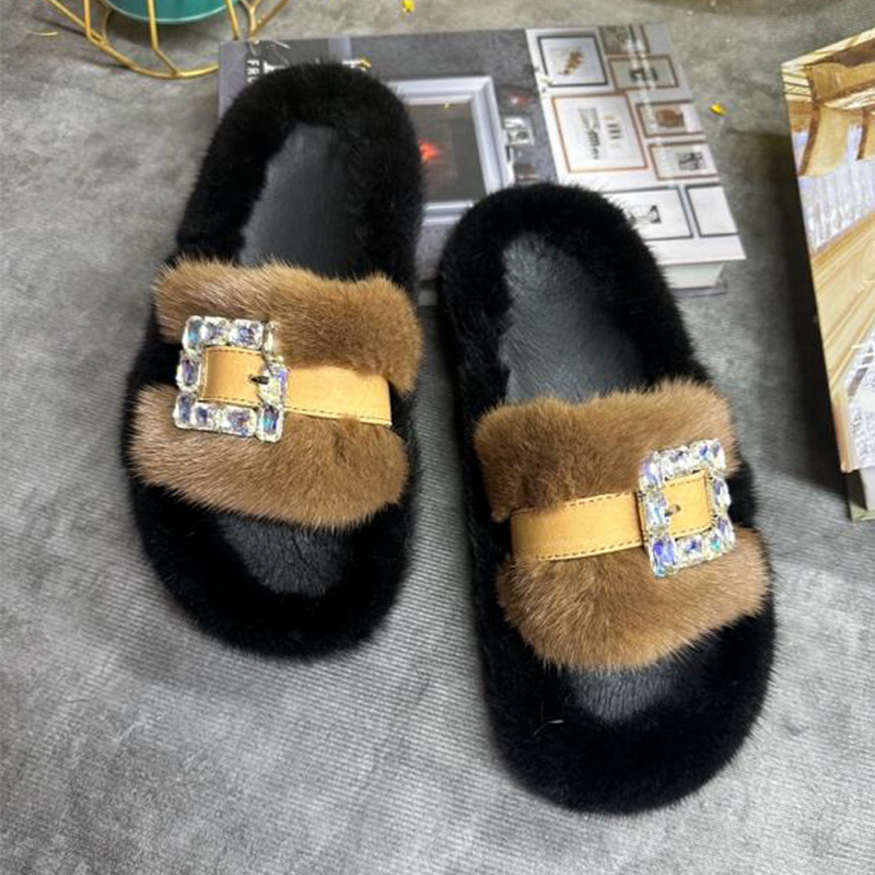 Women Shoes Mules - Mink Fur Slippers Women's Real Fur