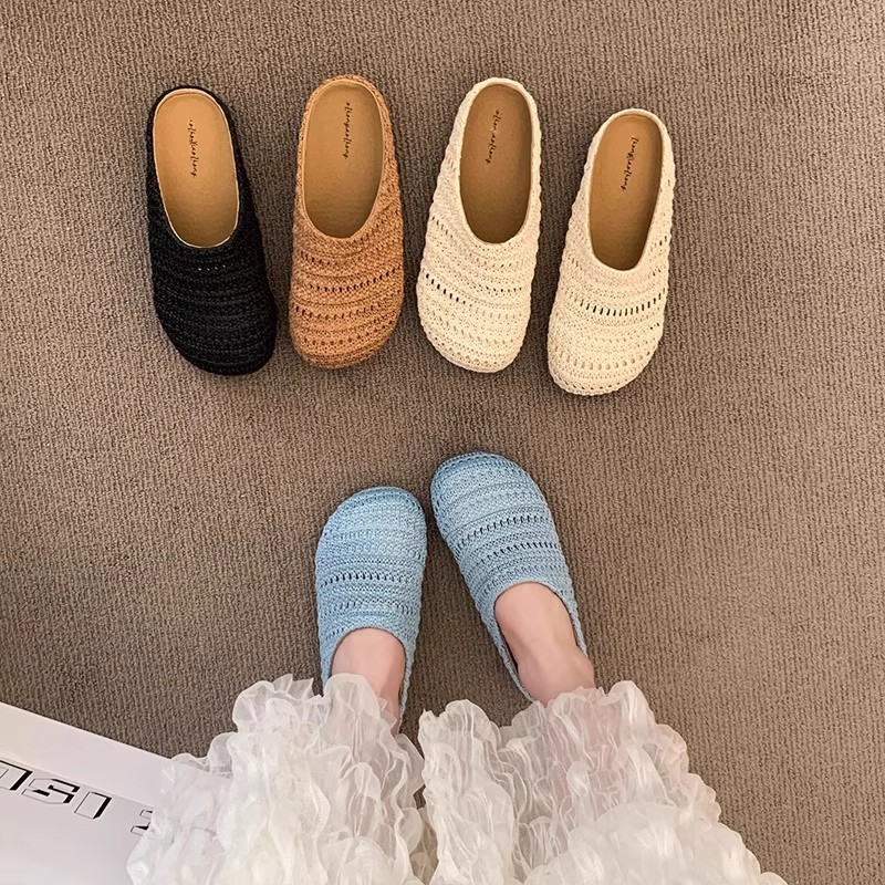 Women Shoes Mules - Women Raffia Woven Mule Slippers Summer