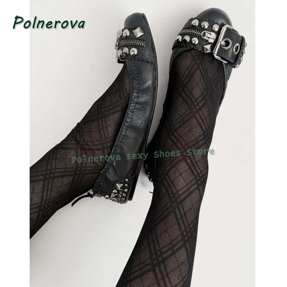 Women'S Shoes For Flat Feet - Rivet Belt Buckle Mary Jane Shoes