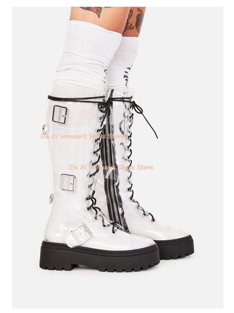 Round Head Transparent Materia - огляд і ціна High Knee Heel Boots