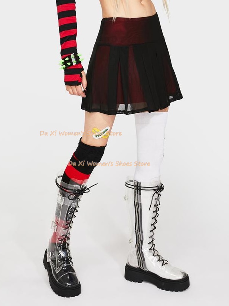 Round Head Transparent Materia - огляд і ціна High Knee Heel Boots