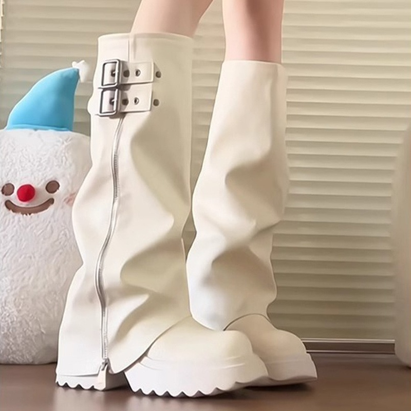 Punk Style Splicing Thick Bott - огляд і ціна High Knee Heel Boots