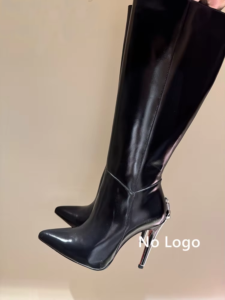 Sexy Black Leather Knee High B - огляд і ціна High Knee Heel Boots